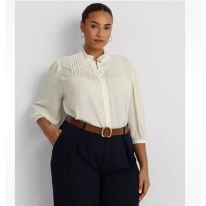 NWT Lauren Ralph Lauren Women's Pleated Georgette Blouse Top Cream Size 3X